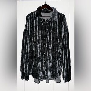 White Birch Women Velvet‎ Burnout Black Label Button Down Shirt XL Whimsigoth